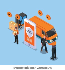 Cargo insurance for import and export logistics 3d isometric vector illustration concept for banner, website, landing page, ads, flyer template