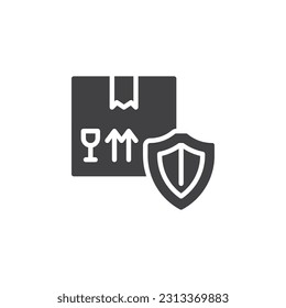 Frachtversicherung, Vektorsymbol. Lieferbox und Schild gefüllt flach Zeichen für mobiles Konzept und Web-Design. Symbol für die Glyphe des Paketschutzes. Symbol, Logo-Abbildung. Vektorgrafik