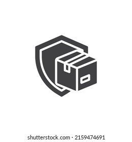 Cargo insurance vector icon. filled flat sign for mobile concept and web design. Parcel box and shield glyph icon. Symbol, logo illustration. Vector graphics