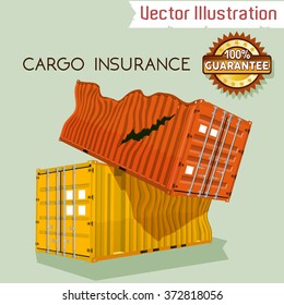 Cargo insurance -vector illustration. Insurance case. Trucking. Marine vector containers. Isolated sea containers on a light background.