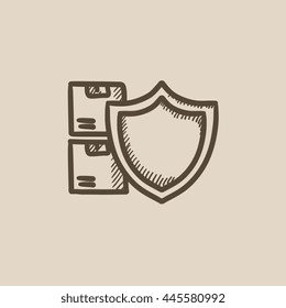 Icono de esbozo vectorial de seguro de carga aislado en segundo plano. Dibujó mano un icono de seguro de carga. Icono de esbozo de seguro de carga para infografía, sitio web o aplicación.