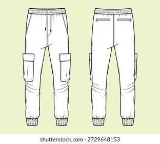 Cargo Jogger Pants Technical Flat Sketch – Vista frontal e traseira