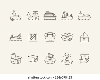 Cargo line icon set. Ships and cargo packages concept.Vector illustration can be used for topics like marine, transportation, export