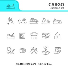 Cargo line icon set. Ships and cargo packages concept.Vector illustration can be used for topics like marine, transportation, export