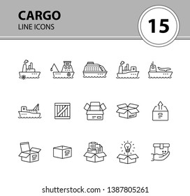 Cargo line icon set. Ships and cargo packages concept.Vector illustration can be used for topics like marine, transportation, export