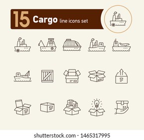Cargo line icon set. Ships and cargo packages concept.Vector illustration can be used for topics like marine, transportation, export