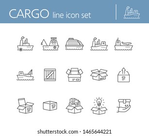 Cargo line icon set. Ships and cargo packages concept.Vector illustration can be used for topics like marine, transportation, export