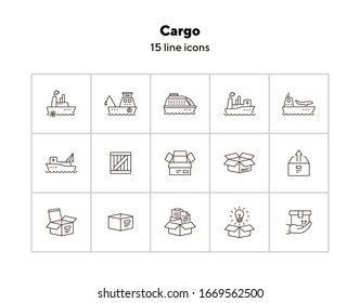 Cargo line icon set. Ships and cargo packages concept.Vector illustration can be used for topics like marine, transportation, export