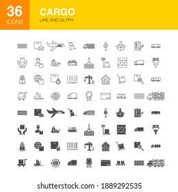 Cargo Line Web Glyph Icons. Vector Illustration of Transport Outline and Solid Symbols. 