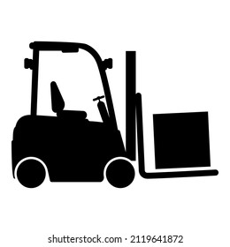 Cargo Loading Machine Forklift Truck For Lifting Box Goods In Warehouse Fork Lift Loader Freight Icon Black Color Vector Illustration Image Flat Style Simple