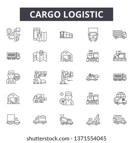 Cargo logistic line icons, signs set, vector. Cargo logistic outline concept, illustration: shipping,cargo,package,transportation,box,service,ship,delivery