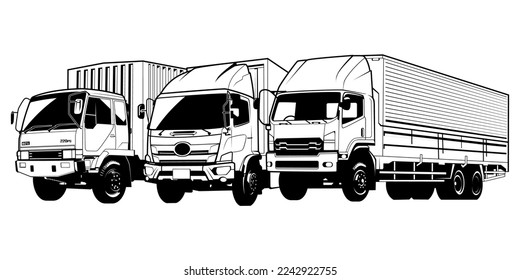 Cargo logistics trucks vector outline  
