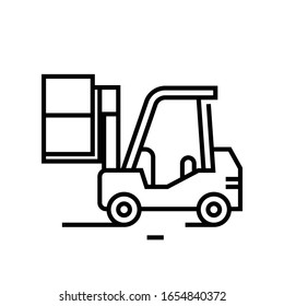 Das Symbol der Cargo-Maschinenlinie, das Concept-Zeichen, die Umrissgrafik der Vektorillustration, das Linearsymbol.