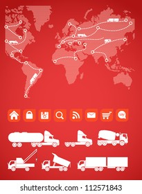 Cargo map with the sillhouettes of trucks