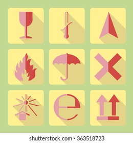 Cargo marking, Delivery truck. Flat vector icon. Vector hand truck icon. Cargo delivery. Box set. Marking set with shadow