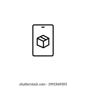 Cargo mobile app, delivery, smartphone, package simple thin line icon vector illustration
