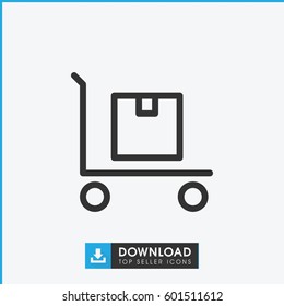 cargo on cart icon. simple outline cargo on cart vector icon. on white background.