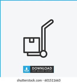cargo on cart icon. simple outline cargo on cart vector icon. on white background.