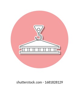 Cargo on a crane hook sticker icon. Simple thin line, outline vector of web icons for ui and ux, website or mobile application