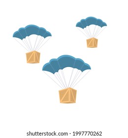 Cargo on a parachute. Parcel delivery, vector illustration