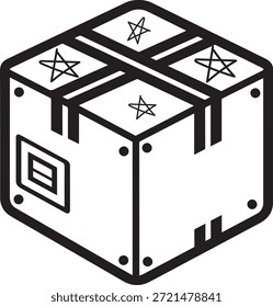 Ladungspaket Symbol Design mit Sternsymbolen auf der oberen Oberfläche Symbol für die Lieferung Versandlager Logistik und Post-Service in perspektivischer Ansicht
