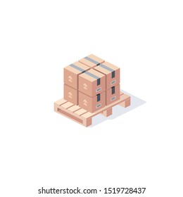 Cargo package on a pallet. Vector 3d isometric, color web icon, new flat style. Creative illustration design, idea for infographics.