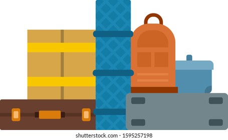Cargo packed in suitcases for departure vector flat icon isolated on white