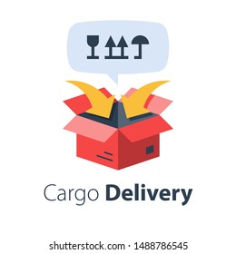 Cargo packing and distribution, relocation services, freight transportation, cargo shipment, delivery company, vector flat illustration