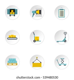 Cargo packing icons set. Flat illustration of 9 cargo packing vector icons for web