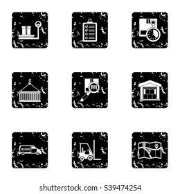 Cargo packing icons set. Grunge illustration of 9 cargo packing vector icons for web
