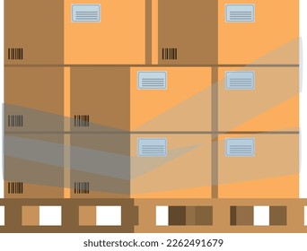 Cargo pallet with cardboard boxes. Warehouse storage containers