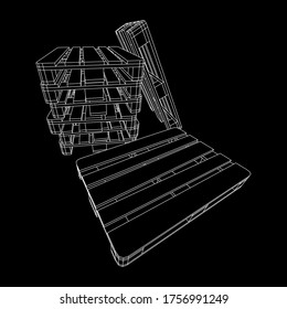 Cargo pallet for warehouse. Logistics shipping concept. Wireframe low poly mesh vector illustration.
