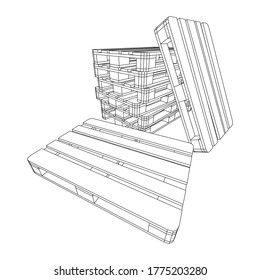 Pallet de carga para almacén. Concepto de transporte logístico. Ilustración vectorial de malla baja de malla de malla de alambre.