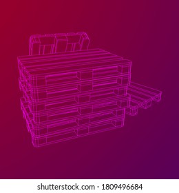 Cargo pallet for warehouse. Logistics shipping concept. Wireframe low poly mesh vector illustration.