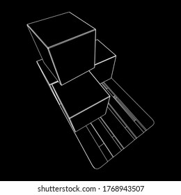 Cargo pallet for warehouse with stacked goods cardboard boxes. Logistics shipping concept. Wireframe low poly mesh vector illustration.