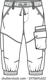 CARGO PANTS FLAT SKETCH. Technical drawing of fashion cargo pants for teenagers