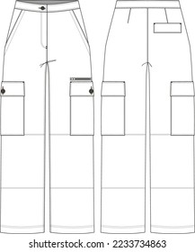 Es un sketch plano de pantalones de carga con detalles de cremallera