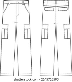Cargo Pants Flat Technical Drawing Illustration Stock Vector (Royalty ...