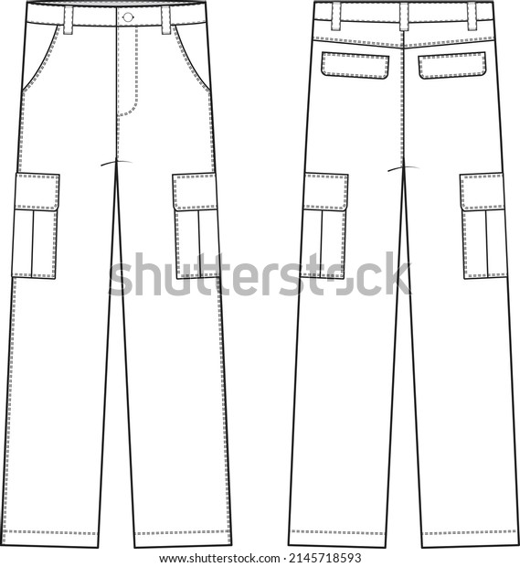 Cargo Pants Flat Technical Drawing Illustration Stock Vector (Royalty ...