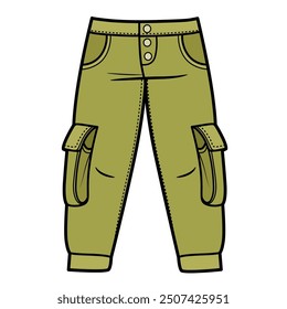 Cargo pants with large pockets color variation. Image produced without the use of any form of AI software at any stage.