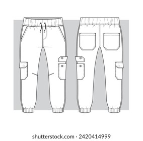 Cargo pants with pockets. Technical sketch. Vector illustration.