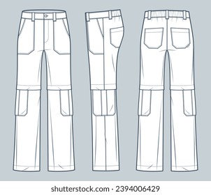 Women Boot Cut Pant with Side Slit, Flared Pant, women bootcut trousers  Set. fashion illustration vector, CAD, technical drawing, flat drawing.  Stock Vector