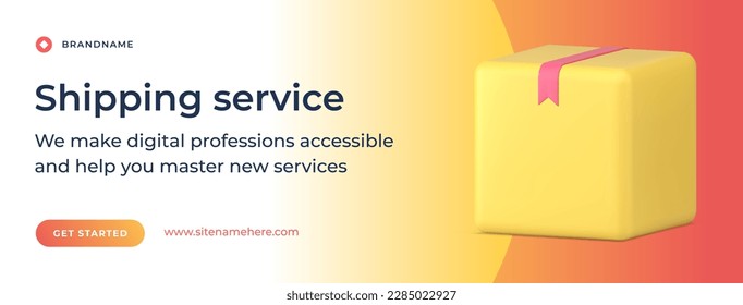 Cargo parcel shipping digital service commercial online delivery social media banner 3d icon vector illustration. Freight express shipment marketing logistic distribution courier transportation