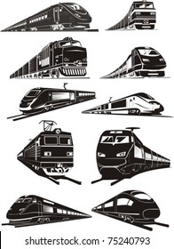 Cargo And Passenger Train Silhouettes