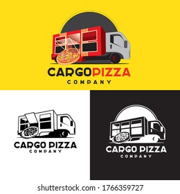 pizza de carga, logo de Pizza. Concepto de entrega logística de pizza