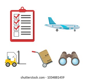 Cargo plane, cart for transportation, boxes, forklift, documents.Logistic,set collection icons in cartoon style vector symbol stock illustration web.
