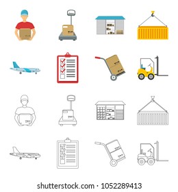 Cargo plane, cart for transportation, boxes, forklift, documents.Logistic,set collection icons in cartoon,outline style vector symbol stock illustration web.