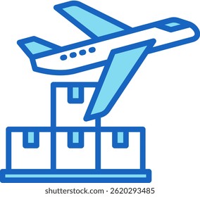 Ilustración vectorial azul del icono del avión de carga