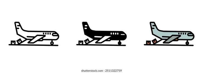 Cargo Plane Icon, Ein großes Flugzeug, das für den Transport von schweren Gütern, Ausrüstung oder Truppen entwickelt wurde und logistische Unterstützung für militärische Operationen bietet.