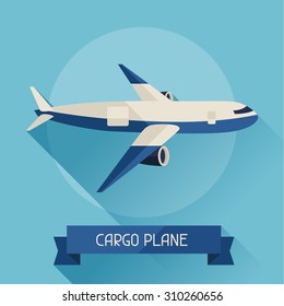 Cargo Plane Icon On Background In Flat Design Style.